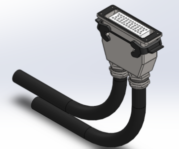 3D модель Промышленный разъем на 46 контактов с двумя вводами М32 под выход кабеля в металлорукаве