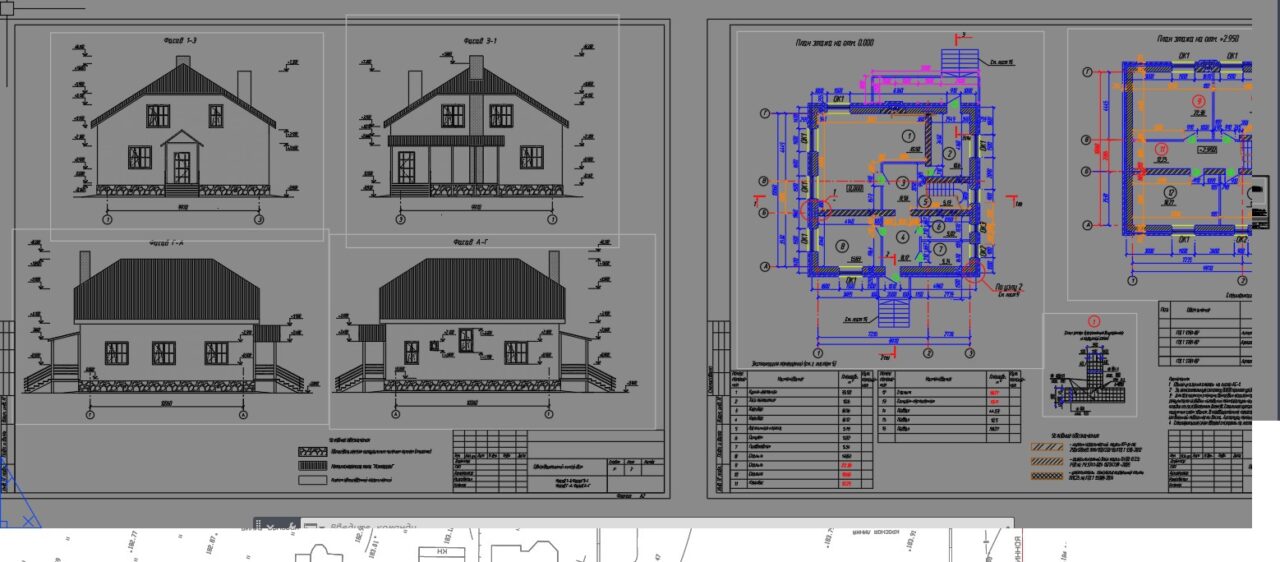 Чертеж Коттедж двухэтажный из газосиликатных блоков 10х10