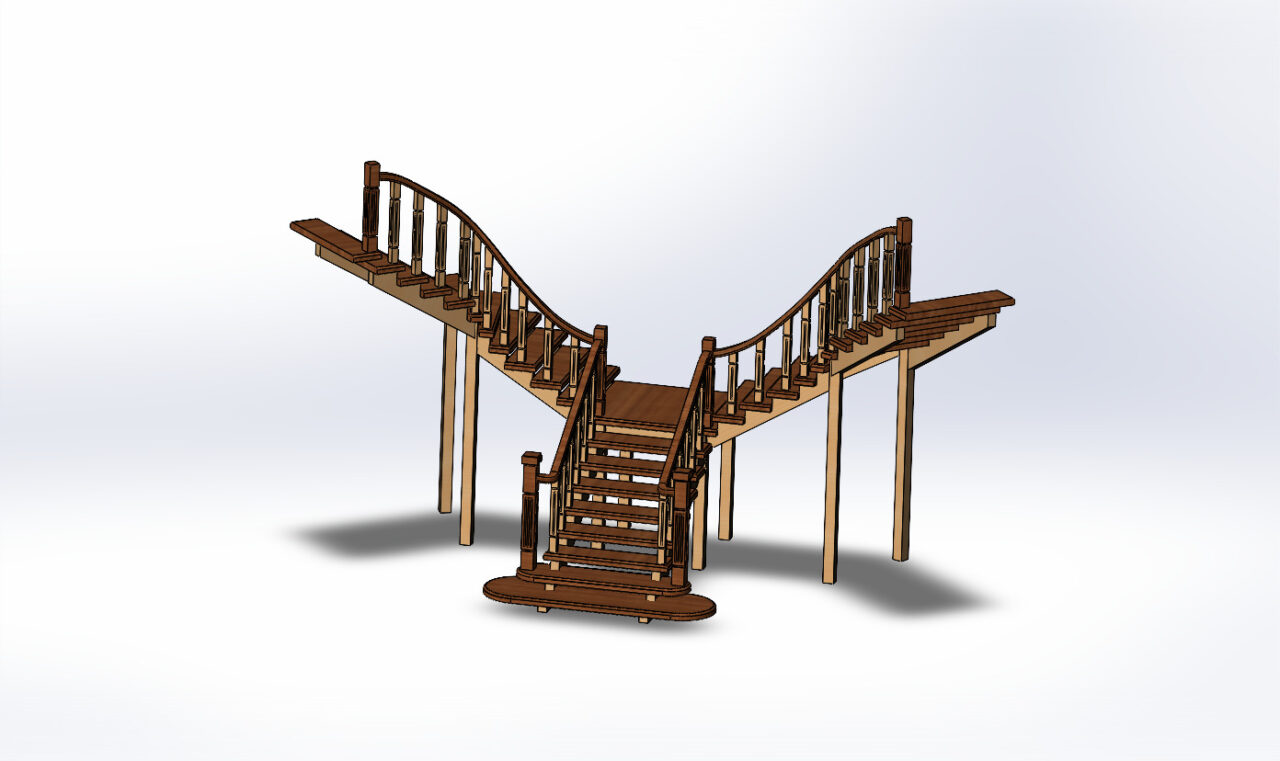 3D модель Лестница интерьерная с баллюстрадой
