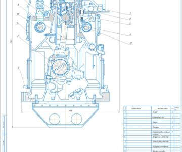 Чертеж Поперечный разрез двигателя MAN L27/38