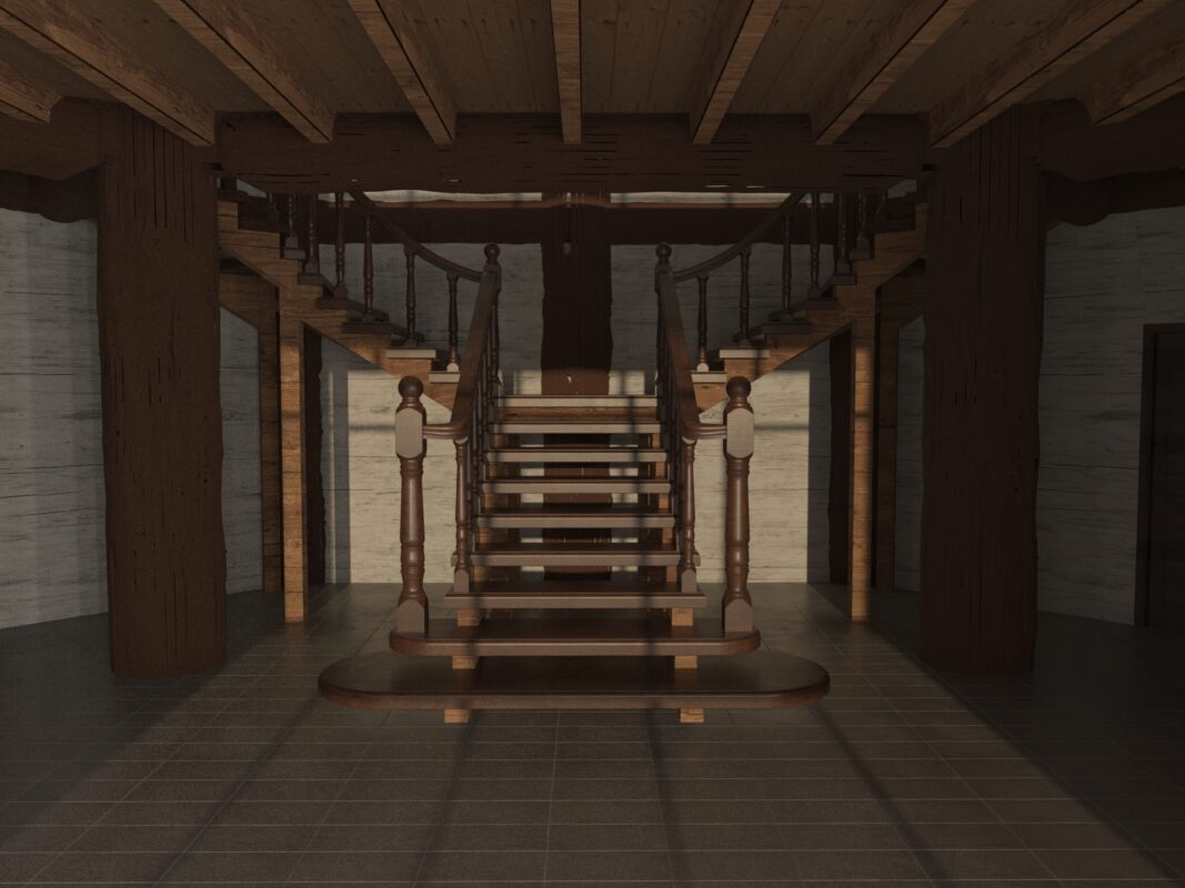 3D модель Лестница интерьерная с баллюстрадой