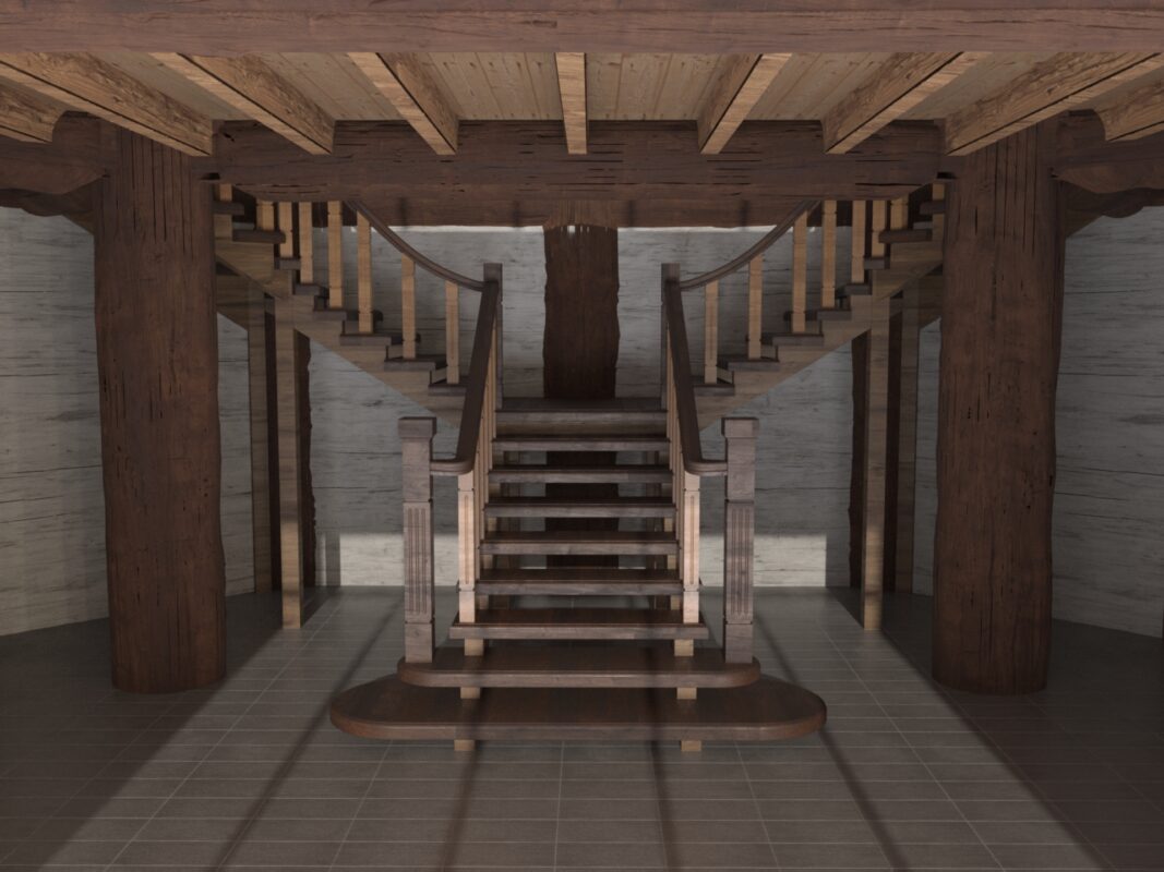 3D модель Лестница интерьерная с баллюстрадой