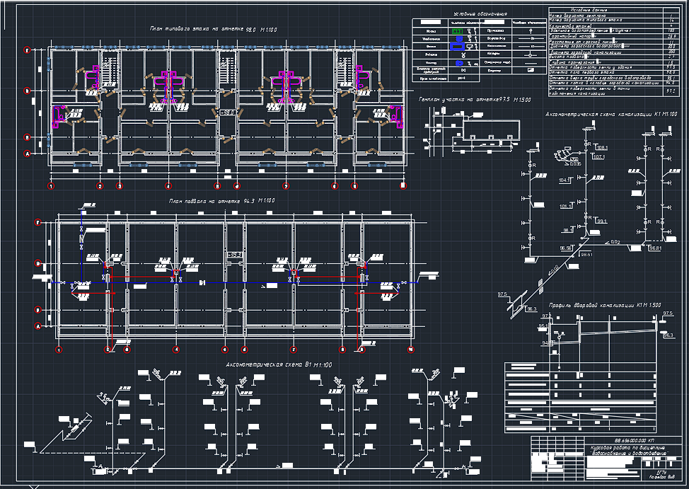 Чертеж Водоснабжение и водоотведение 4-этажного жилого дома