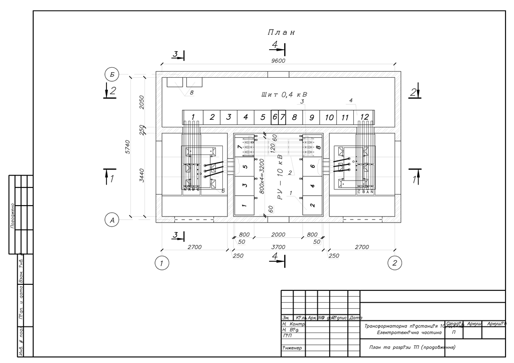 Чертеж Трансформаторная подстанция ТП 10/0,4 кВ