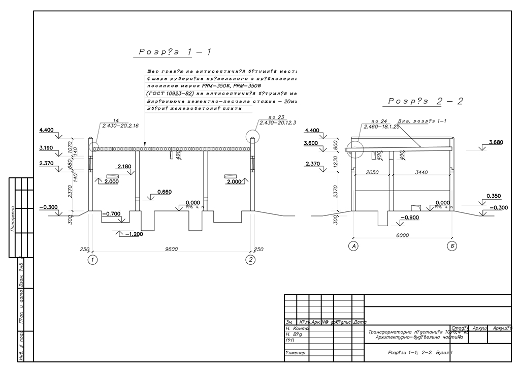 Чертеж Трансформаторная подстанция ТП 10/0,4 кВ
