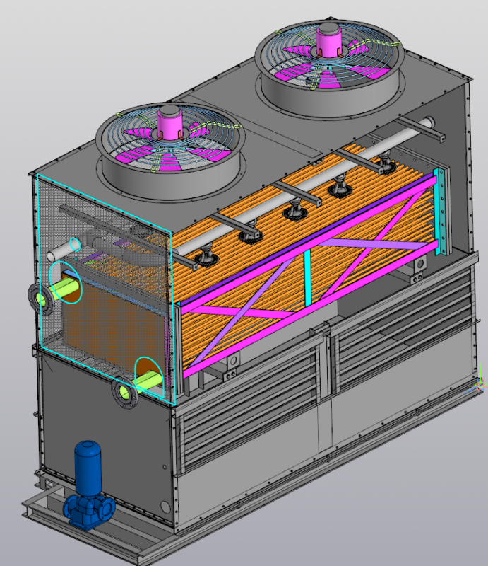 3D модель Водоохладитель с замкнутым контуром охлаждения, промышленная градирня закрытого типа