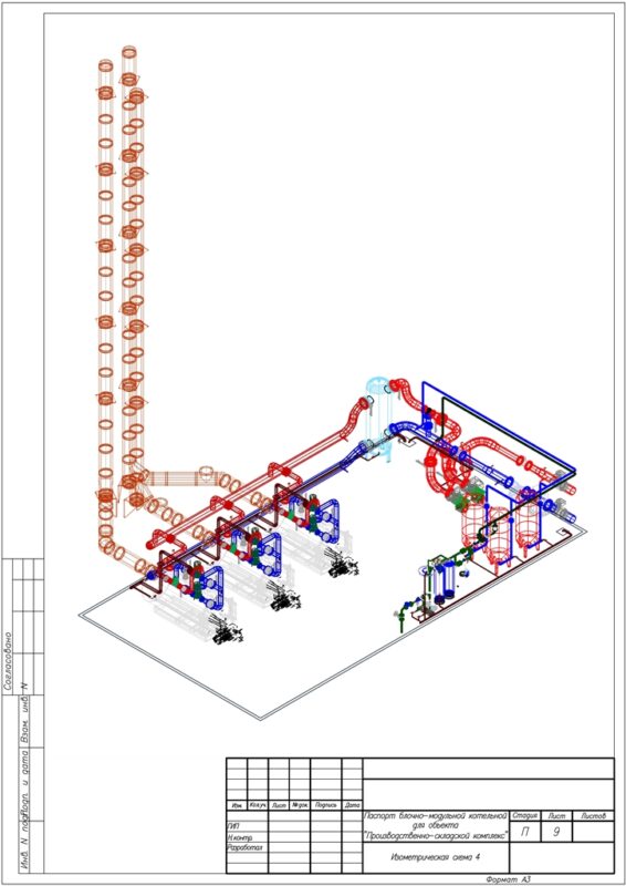 3D модель БМК с тремя водогрейными котлами METEOR SK1400