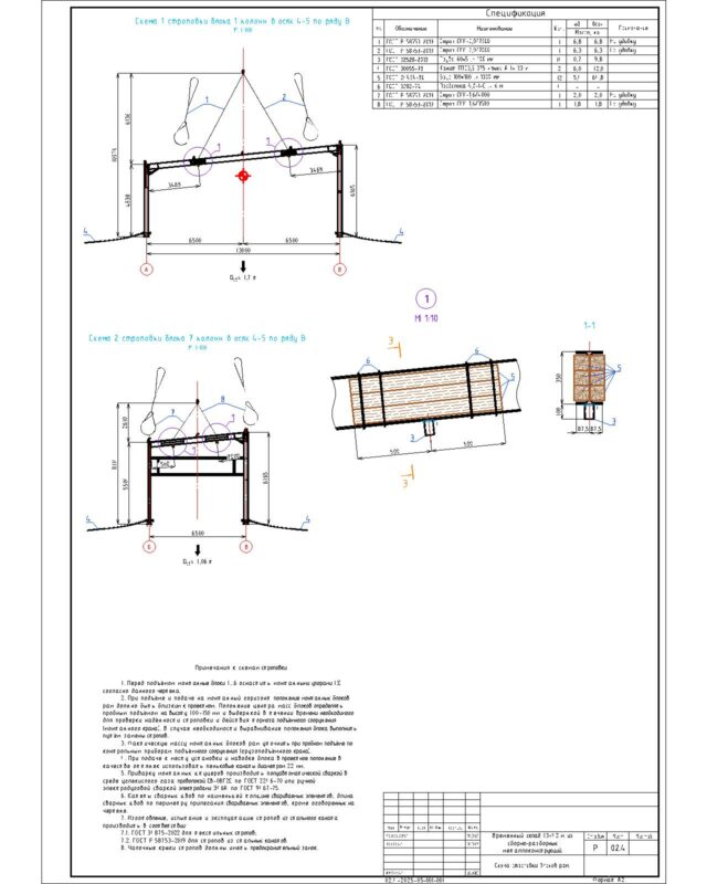Чертеж ППР на монтаж металлоконструкций склада