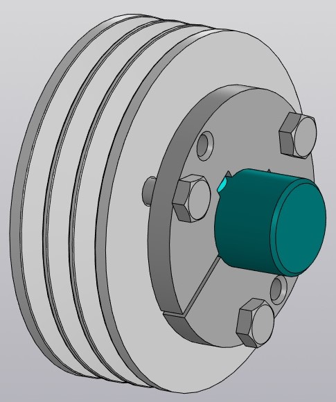3D модель Шкив ф140 мм с конусной преходной втулкой на вал ф38мм