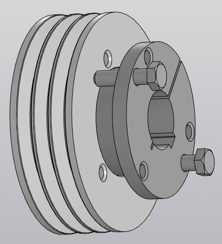 3D модель Шкив ф140 мм с конусной преходной втулкой на вал ф38мм