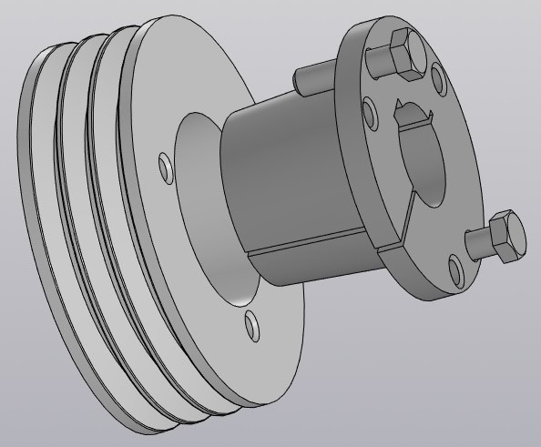 3D модель Шкив ф140 мм с конусной преходной втулкой на вал ф38мм