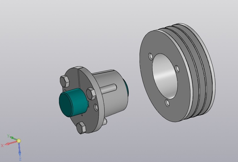 3D модель Шкив ф140 мм с конусной преходной втулкой на вал ф38мм