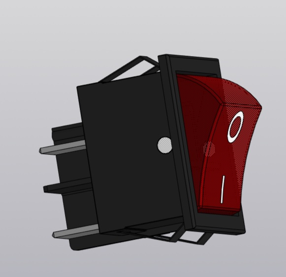 Чертеж Выключатель клавишный 250В 16А (4с) ON-OFF красн.