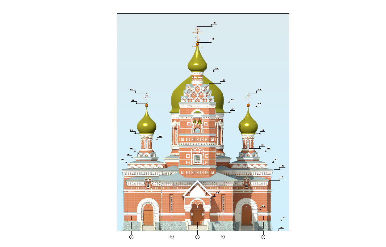 3D модель Православный храм с колокольней