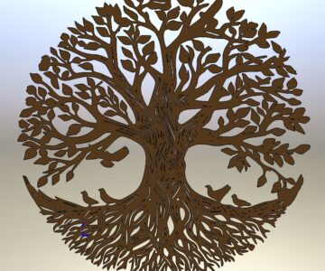 Чертеж Интерьерная накладка на стену в виде дерева с птицами