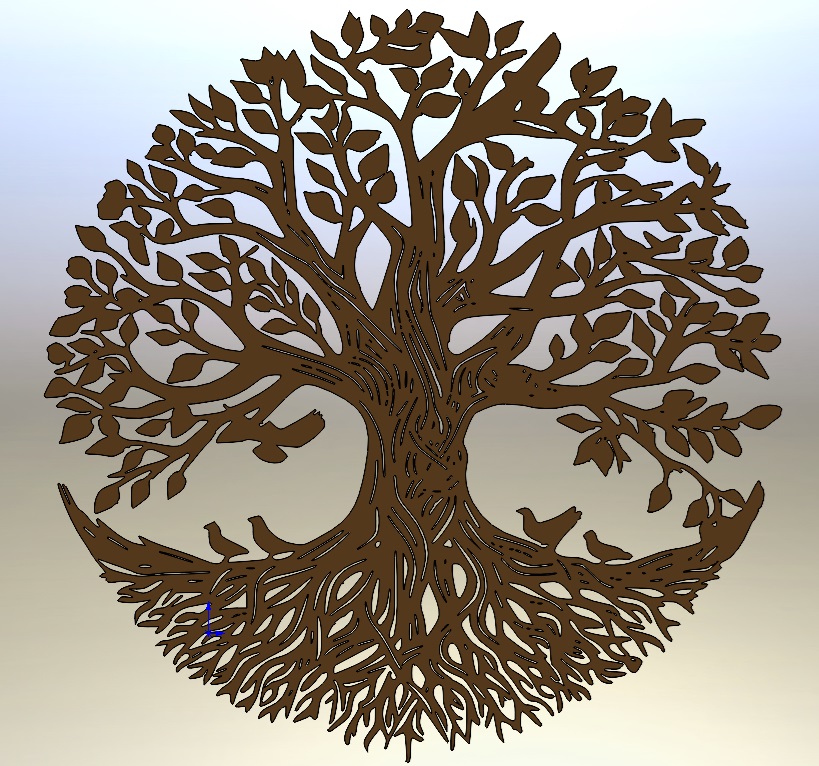 Чертеж Интерьерная накладка на стену в виде дерева с птицами