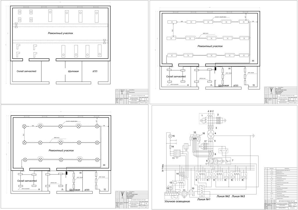 Чертеж Электроснабжение электрооборудования ремонтно-механического участка ООО «Дубровки» Спасского района Пензенской области с расчетом освещения