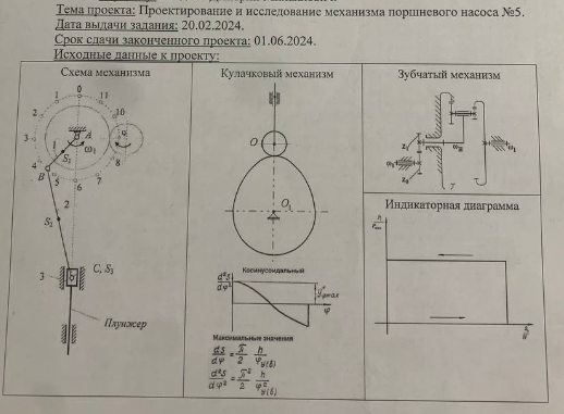 Чертеж Проектирование и исследование поршневого насоса (задание №5)