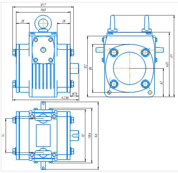 3D модель Модель одноступенчатого вертикального червячного редуктора Uред = 10