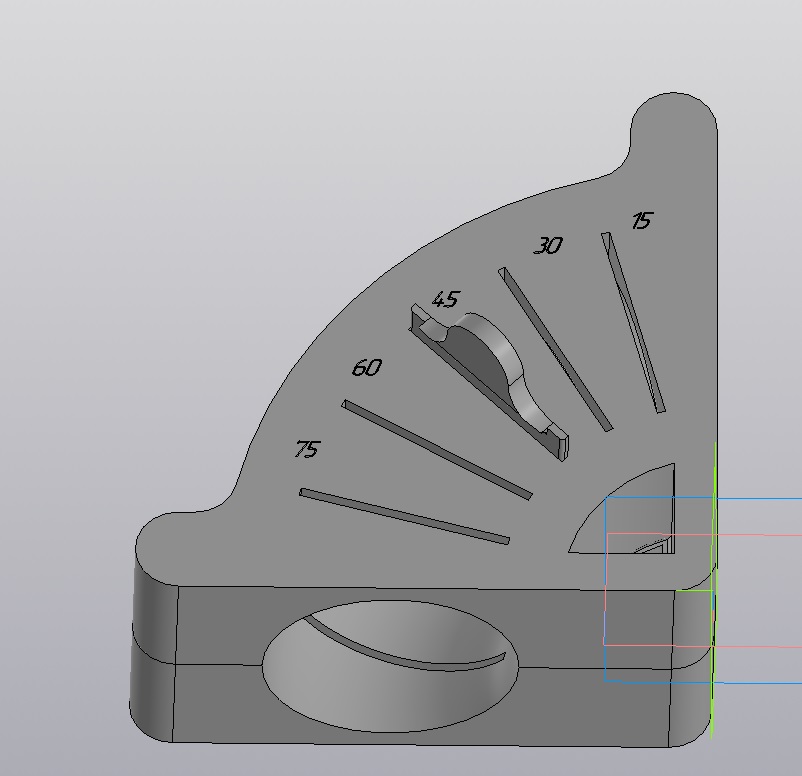 3D модель Матрица для распила отвода 57 ГОСТ 17375 на необходимый угол прямо на лентопиле