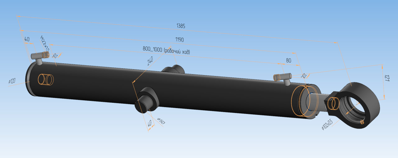 3D модель Гидравлический цилиндр 100-60-1000 с односторонним штоком