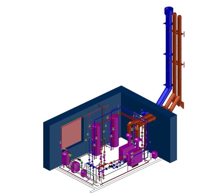 3D модель 3D модель котельной с двумя котлами Baxi