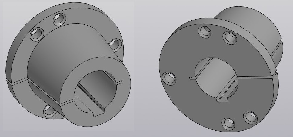 3D модель Шкив ф140 мм с конусной преходной втулкой на вал ф38мм