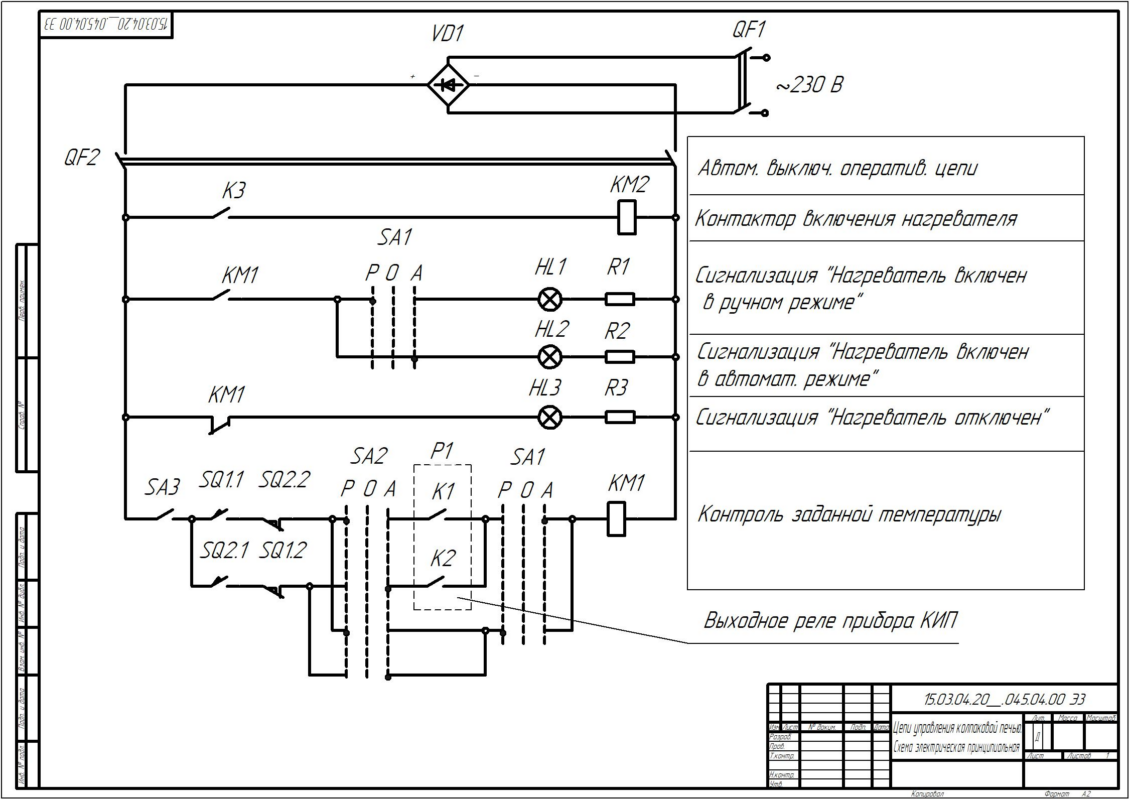 Чертеж Автоматизация контроля и регулирования температуры в термической печи