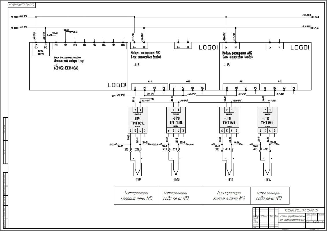Чертеж Автоматизация контроля и регулирования температуры в термической печи