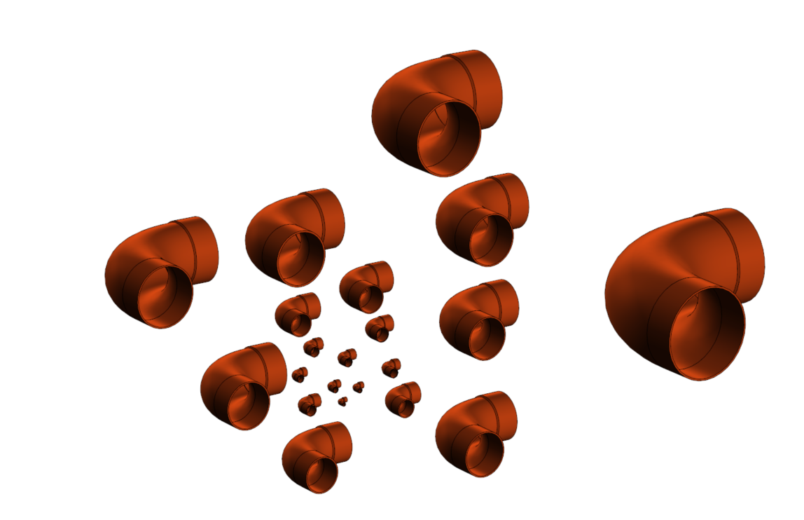 3D модель Отвод медный, 90 градусов, DIN EN 1254, Серия 5001A. DN-6...133