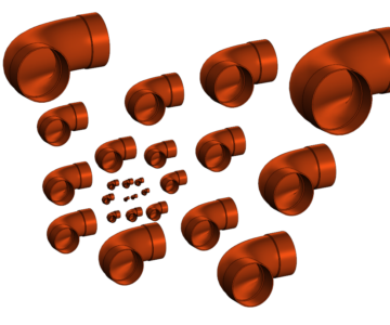3D модель Отвод медный, 90 градусов, DIN EN 1254, Серия 5002A. DN-6...159