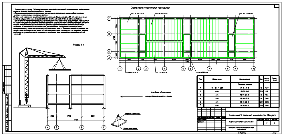 Чертеж Разработка основных разделов проекта производства работ для строительства объекта: «Жилой четырнадцатиэтажный кирпичный дом»