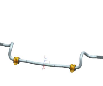 3D модель Передний стабилизатор поперечной устойчивости автомобиля Geely Coolray (BelGee X50) в сборе с втулками и стойками стабилизатора