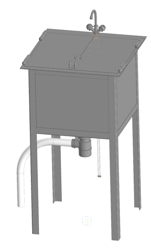 3D модель Модель нестандартной мойки для столовой средней школы 500 х 500 х 1000
