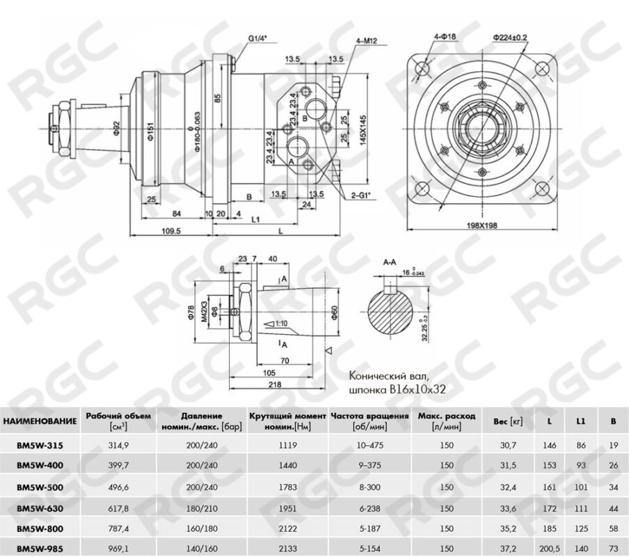 3D модель Гидромотор  серии BM5W в исполнениях