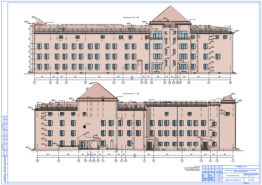 Чертеж BIM модель раздела АР ремонтируемого здания больницы