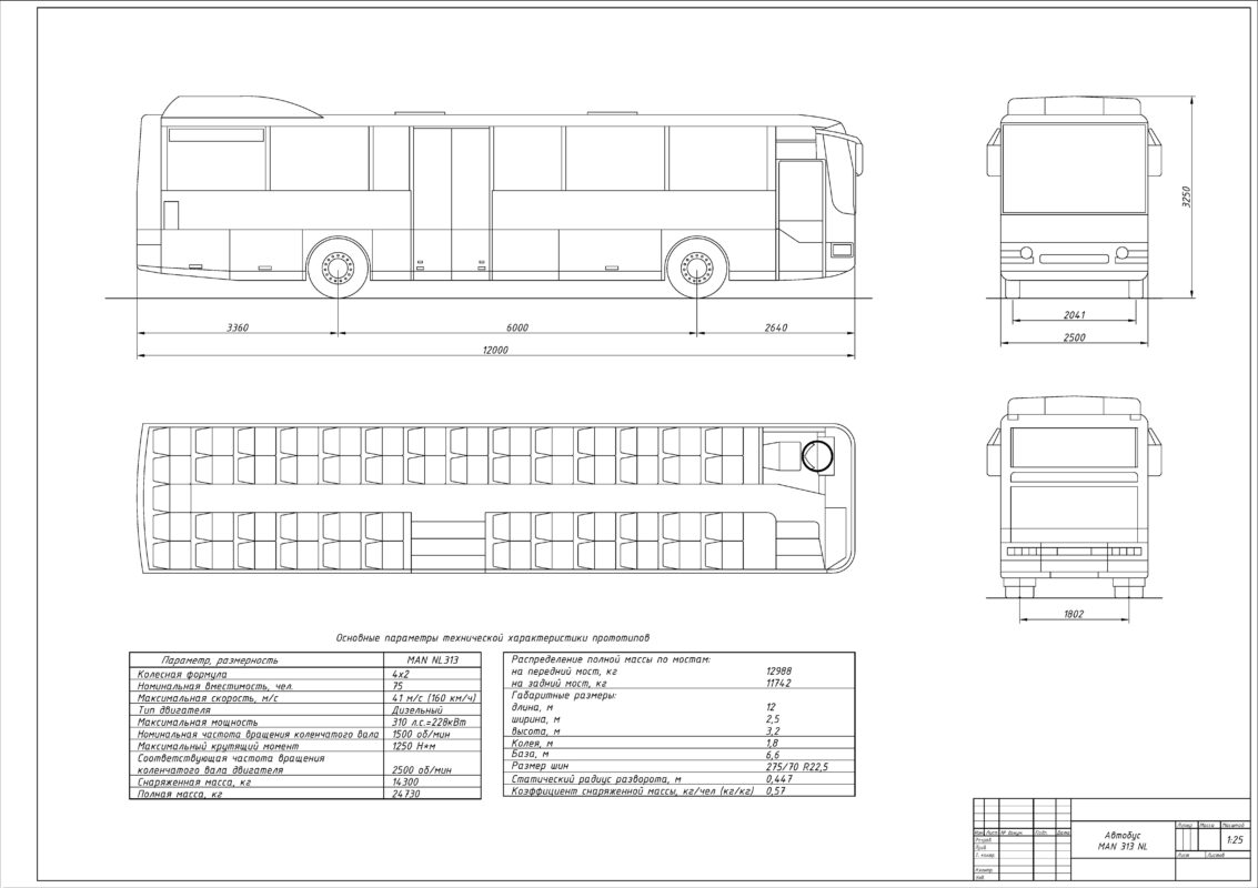Чертеж Чертеж автобуса MAN NL313