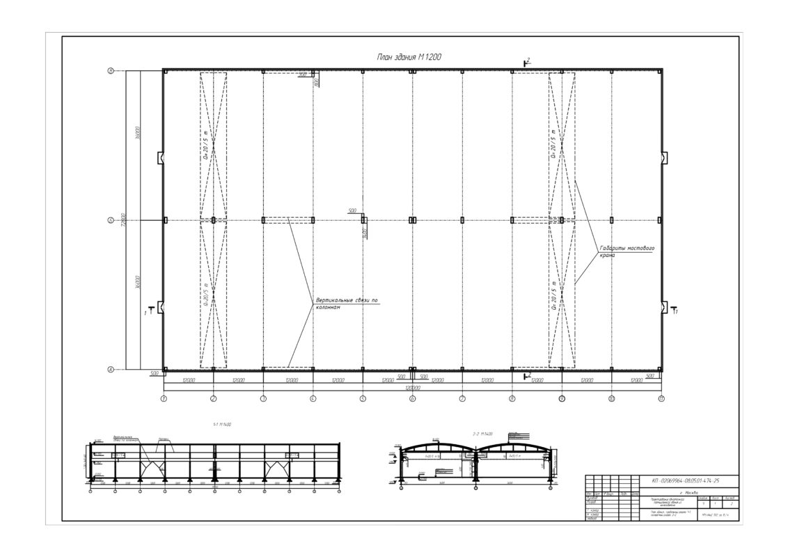 Чертеж Проектирование одноэтажного промышленного здания из железобетона г. Москва
