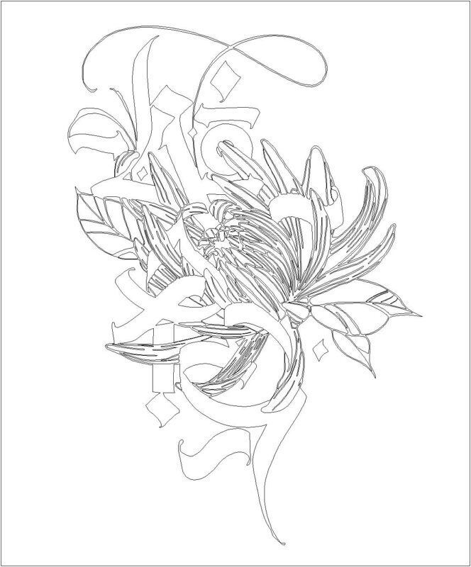 Чертеж Гравировка цветок