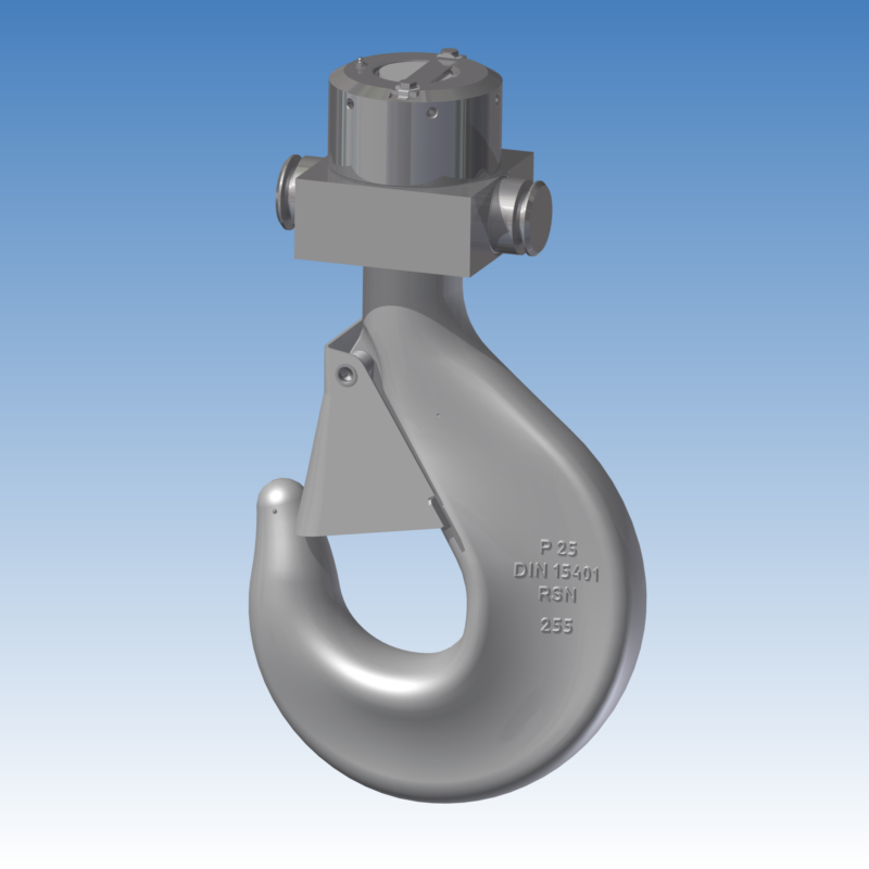 3D модель Подвеска (подвес крюка) CFN25-P по DIN 15411 и крюк однорогий III-P-25-N ГОСТ 34680