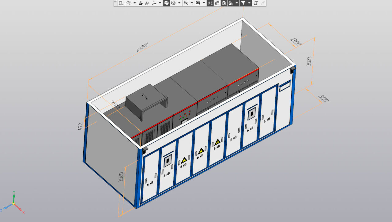 3D модель Блок-контейнер High Cube c установленными внутри блоками преобразователей частоты