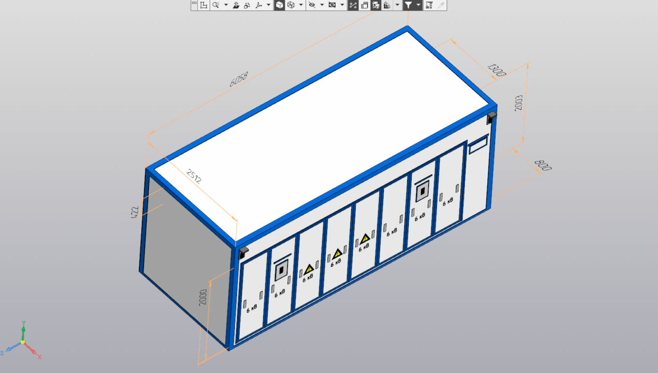 3D модель Блок-контейнер High Cube c установленными внутри блоками преобразователей частоты