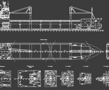 Чертеж Общее расположение лесовоза водоизмещением 5880 тонн