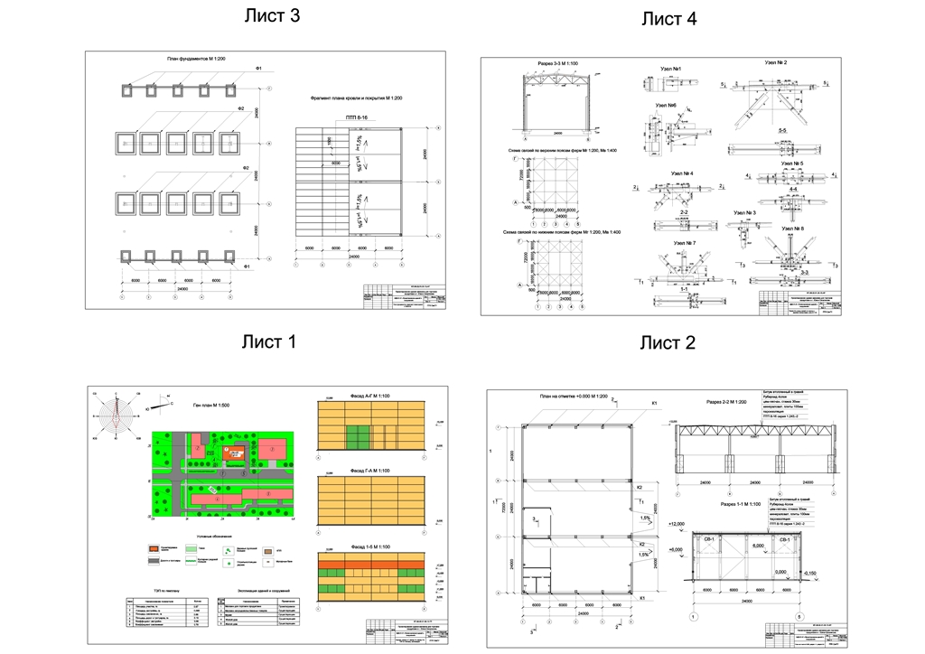 Чертеж Проектирование здания магазина для торговли продуктами в г. Южно-Сахалинске