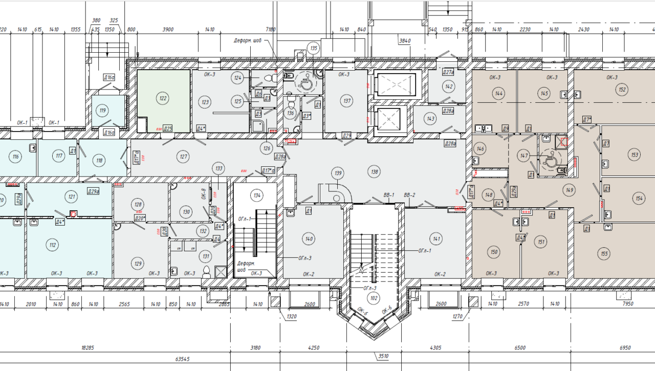 Чертеж BIM модель раздела АР ремонтируемого здания больницы