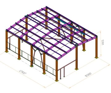 3D модель Металлокаркас промышленного здания  в плане 12.9х10.3 м