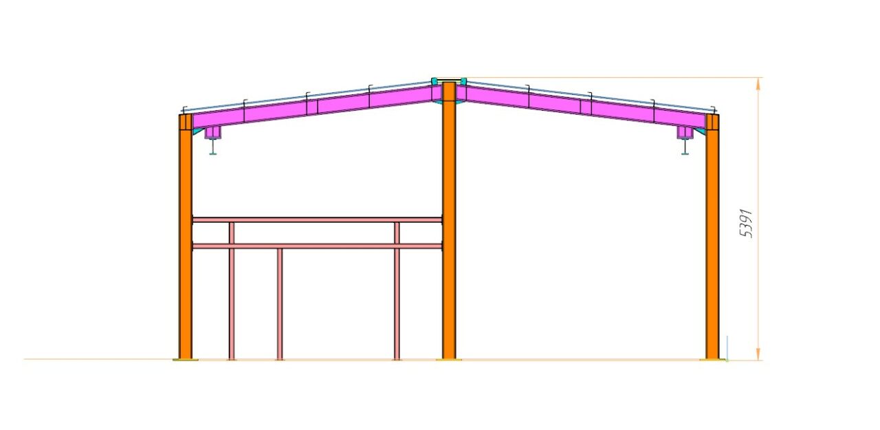 3D модель Металлокаркас промышленного здания  в плане 12.9х10.3 м