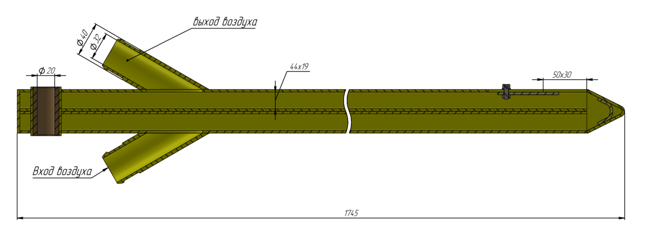 3D модель Двухканальный щуп для пневматического пробоотборника зерна