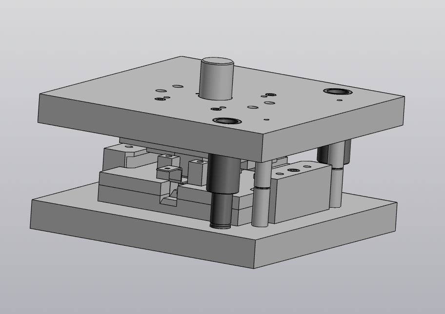 3D модель Последовательный штамп для детали "Кронштейн прямой" (формовка, пробивка и вырубка)