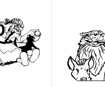 Чертеж Вектора гравировка Баба Яга Леший